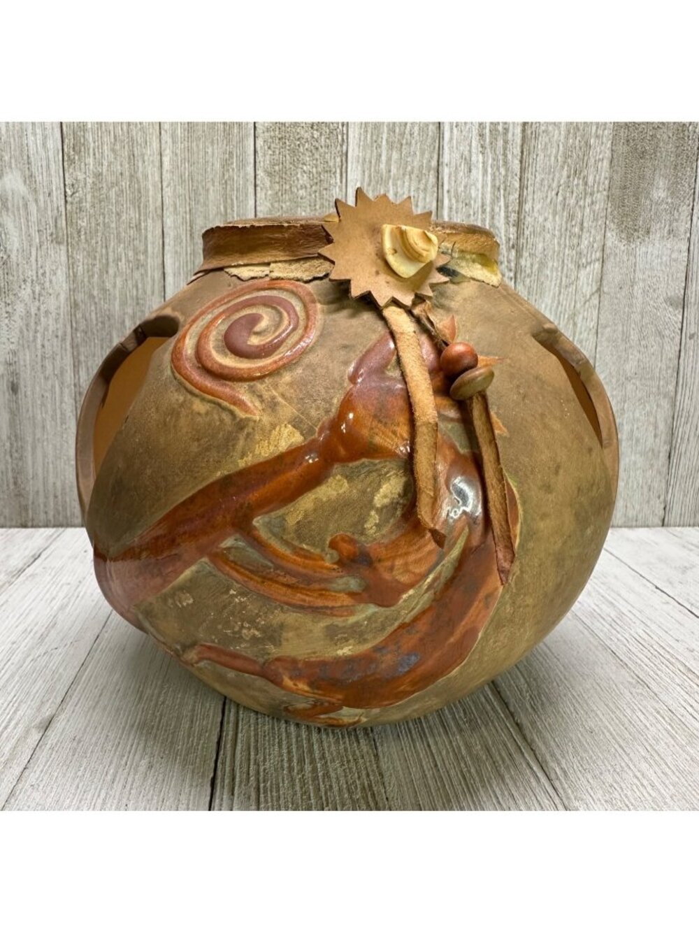 Vtg Indian Tribal Pottery Clay Vase Home Decor Collector Piece Stirrup Spout 6"